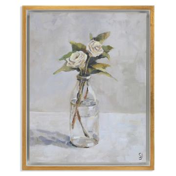 White Garden Rose Framed Canvas