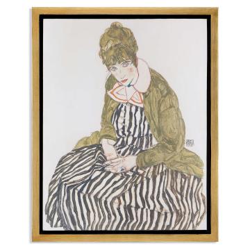 Edith with Striped Dress, Sitting, 1915 Framed Canvas