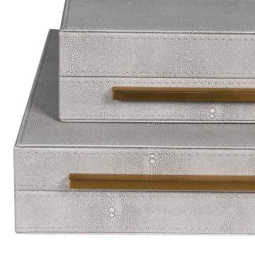 Set of 3 Ivory Faux Shagreen Boxes 