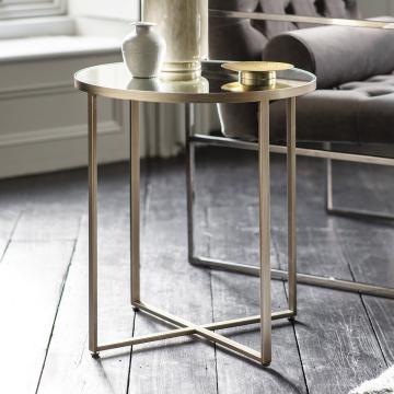 Naunton Round Mirror Top Side Table in Silver