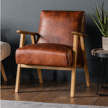 Hereford Mid Century Leather Armchair in Brown