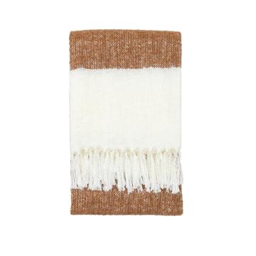 Tan & Cream Stripe Faux Mohair Throw Blanket