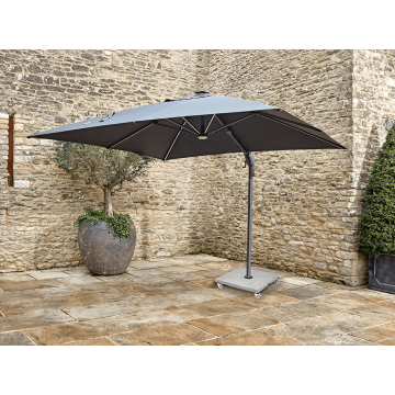 Truro Premium Grey Square Side Post Parasol with LED & Granite Stand with wheels