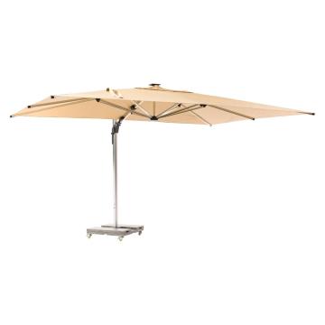 Set Worcester Sand Rectangle Side Post Parasol with LED & Protective Cover 4m x 3m Inc Base