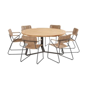 Swing Dining Set with 6 Chairs and Basso Teak Table and Aluminium Legs