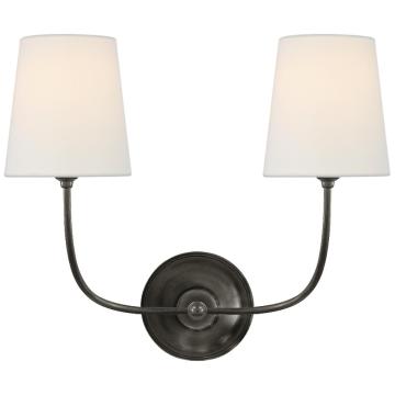 Vendome Double Wall Light in Bronze with Linen Shades