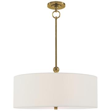 Reed Hanging Shade in Hand-Rubbed Antique Brass with Linen Shade