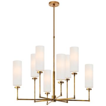 Ziyi Large Chandelier in Hand-Rubbed Antique Brass with Linen Shades