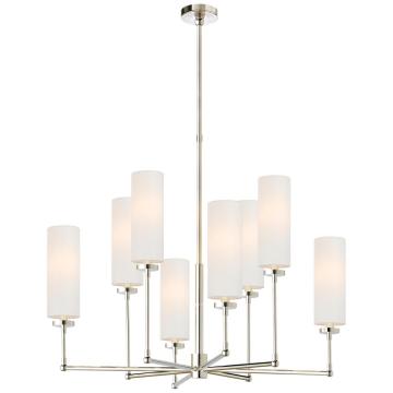 Ziyi Large Chandelier in Polished Nickel with Linen Shades