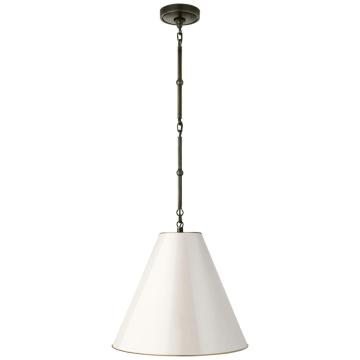 Goodman Small Hanging Light in Bronze with Antique White Shade