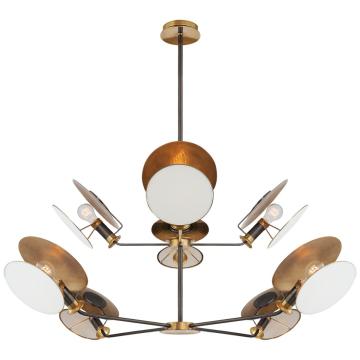 Osiris Large Reflector Chandelier in Bronze and Hand-Rubbed Antique Brass with Linen Diffuser