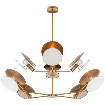 Osiris Large Reflector Chandelier in Hand-Rubbed Antique Brass with Linen Diffuser