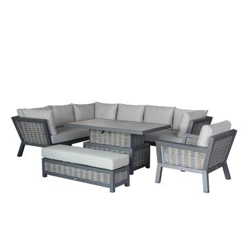 Tuscan Outdoor Modular L-Shape Sofa with Rectangle Piston Table Bench & Chair