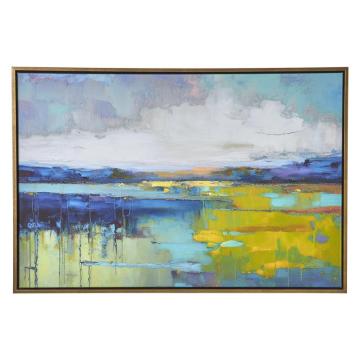 Sunset Over Calm Water Framed Canvas