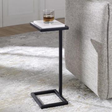 Served Accent Table White Marble & Black