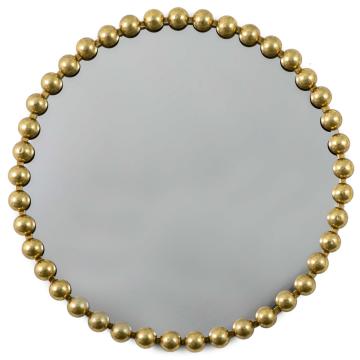 Beaded Gold Round Mirror