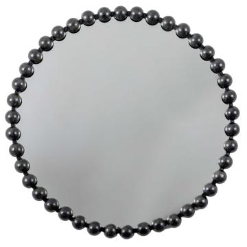 Beaded Black Round Mirror
