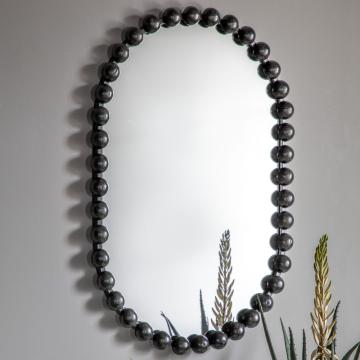 Beaded Black Oval Mirror