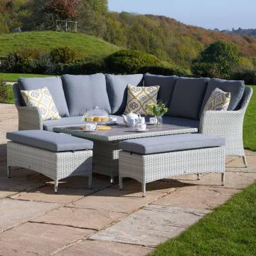 Tetbury Cloud Rattan Corner Sofa Set with Rising Table & 2 Benches