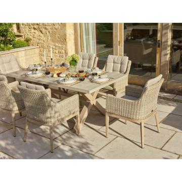 Monterey 180 x 100cm Ceramic Top Rectangle Table & 6 Vogue Armchairs - Sandstone