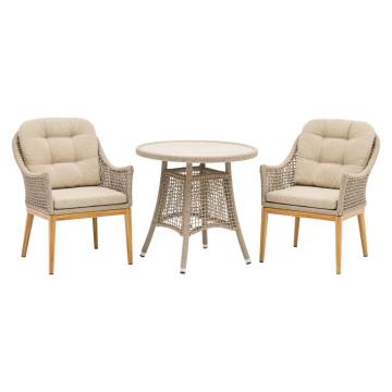 Oslo 80cm Outdoor Bistro Table with 2 Armchairs - Truffle