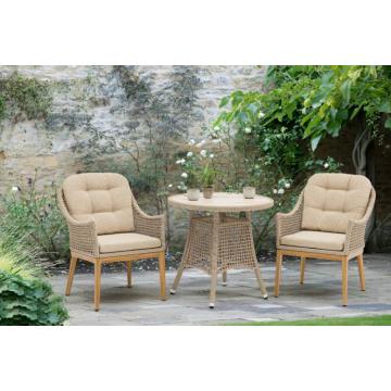 Oslo 80cm Outdoor Bistro Table with 2 Armchairs - Truffle