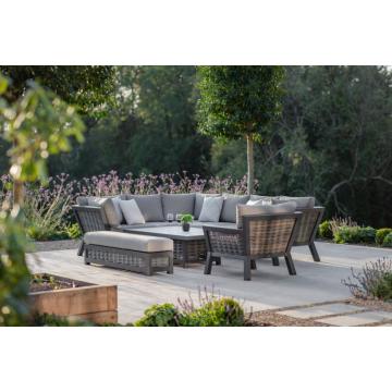 Tuscan Outdoor Modular L-Shape Sofa with Rectangle Piston Table Bench & Chair