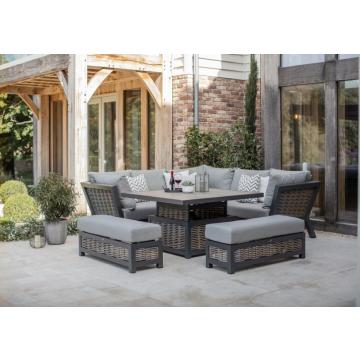 Tuscan Outdoor Square Sofa with Square Piston Table & 2 Benches
