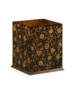 Square Black Chinoiserie Waste Basket