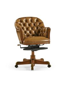 Office Chair Chesterfield in Walnut - Antique Chestnut Leather