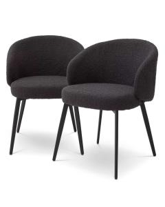 Lloyd Dining Chairs with Arm in Boucl√© black Set of 2 