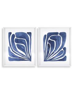 Blue Stylised Leaf Prints Set of 2