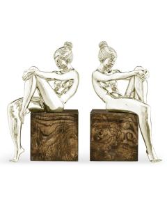Set of White Brass Nude Girl Bookends
