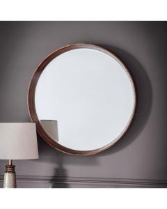 Small Hanstone Wooden Round Mirror - Walnut