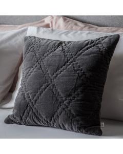 Julian Quilted Velvet Cushion in Charcoal
