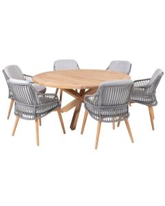 Sempre 6 Seat Outdoor Dining Set with Prado Table and Lazy Susan