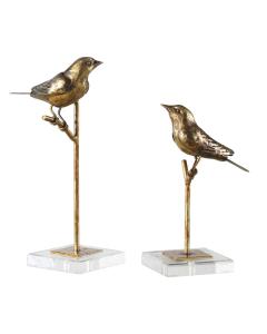  Passerines Bird Sculptures S/2