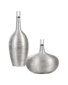  Gatsby Silver Ribbed Bottles, S/2