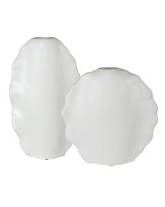  Ruffled Feathers Modern White Vases, S/2