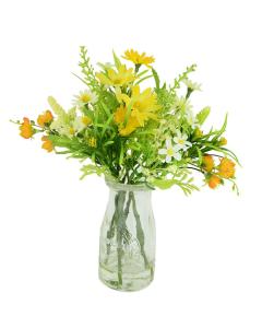 Artificial Daisy and Blossom in Milk Bottle