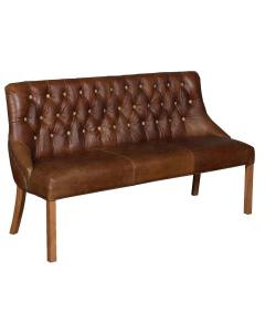 Stanton 3 Seater Chesterfield Style Dining Bench in Brown Leather