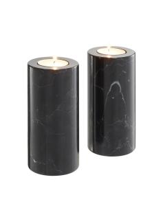Tealight Holder Tobor L set of 2 - Black marble - H.21cm