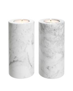Tealight Holder Tobor L set of 2 - White marble - H.21cm