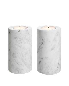 Tealight Holder Tobor M set of 2 - White marble - H.18cm