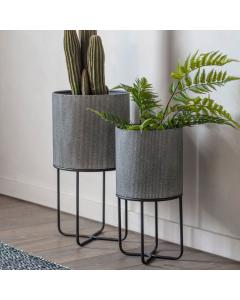 Sunny Set of 2 Grey Metal Plant Stands