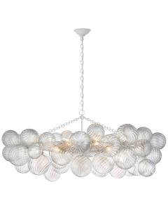 Talia Medium Linear Chandelier in Plaster White with Clear Swirled Glass