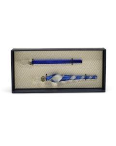 Traditional Dip Calligraphy Double Pen Set - Blue Glass