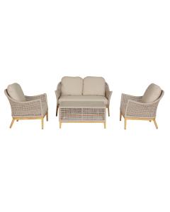 Oslo Outdoor 2 Seat Sofa with 2 Sofa Armchairs & Coffee Table - Truffle