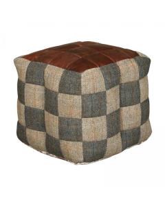 Patchwork Bean Bag - Leather Top Mixed Wool & Fabric