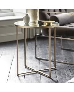 Naunton Round Mirror Top Side Table in Silver